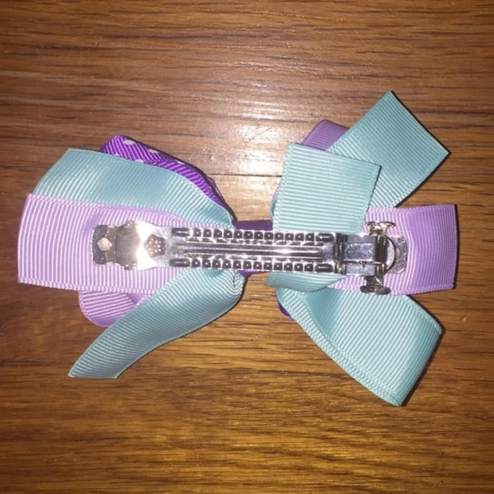 ☂️ Girls Handmade Blue & Purple polka dot Hairbow